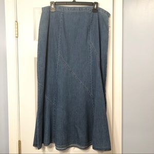 JM Collection Bohemian Denim Blue Maxi Flair Skirt